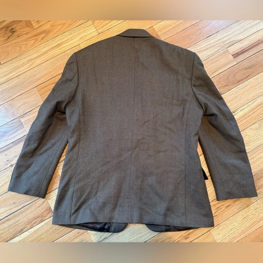 Oscar De La Renta 100% Lambswool Blazer Classic Dark Brown Chevron Men’s Sz 42S - Picture 5 of 13